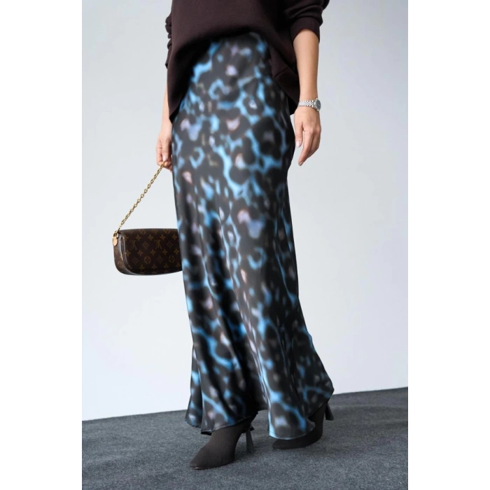 Uzun Saten ETEK - Siyah-Mavi