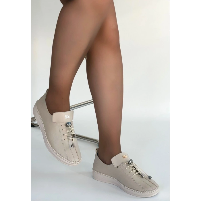 Warte Bej Deri Bağcıklı Spor Ayakkabı