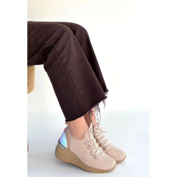 Weor Bej Triko Bağcıklı Spor Ayakkabı