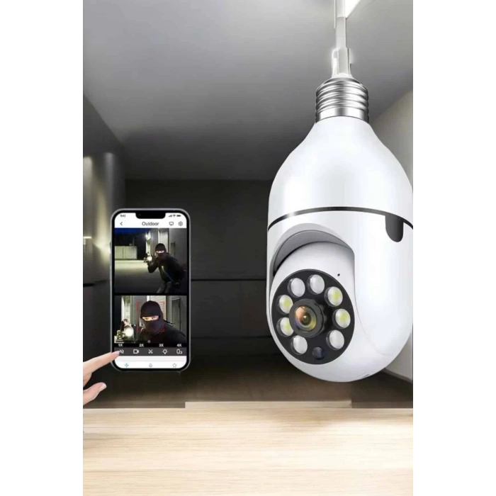 Wifi Kamera Duylu Ampul Görünümlü 360 Derece Dönebilen Ev Kamerası