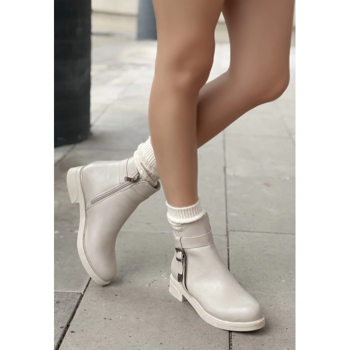 Wiota Bej Cilt Topuklu Bot