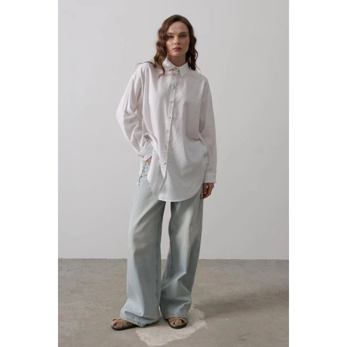 Yan Büzmeli Tunik Gömlek - Beyaz