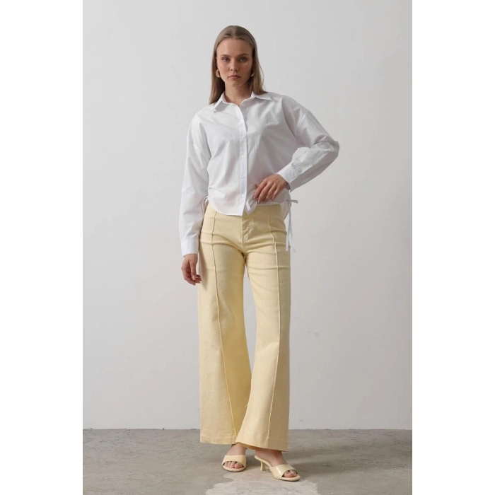 Yanları Bağlamalı Basic Gömlek - Beyaz