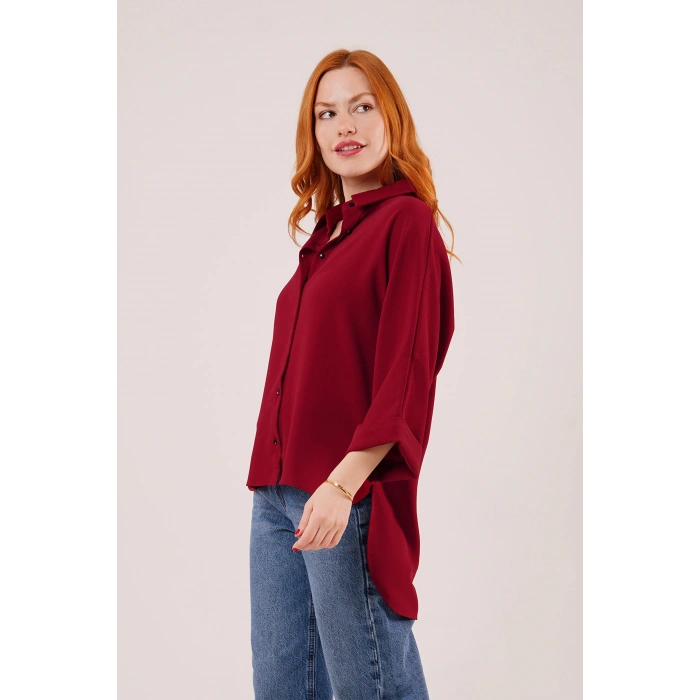 Yarasa Kol Rahat Kalıp Bordo Gömlek