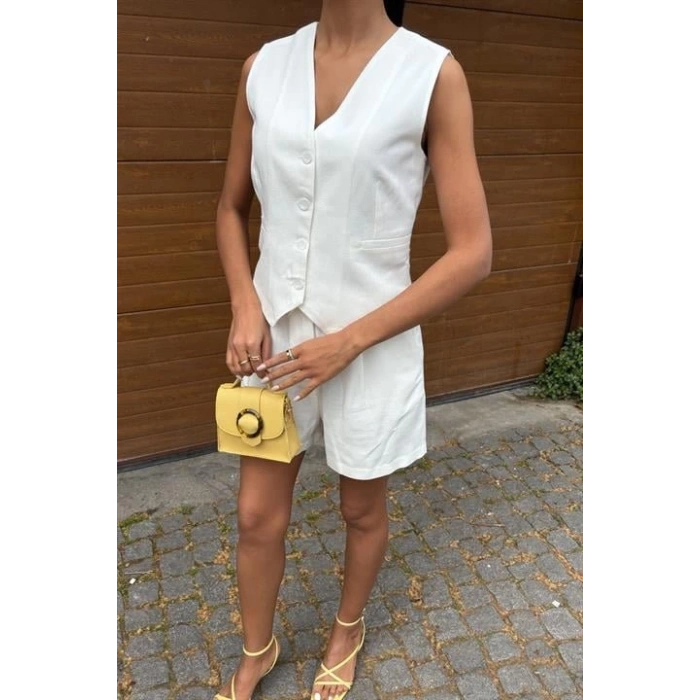 Yelek Şort Flamlı Keten Takım 10133-17