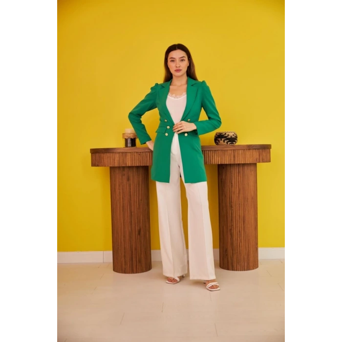 Yeşil Blazer Düğmeli Ceket