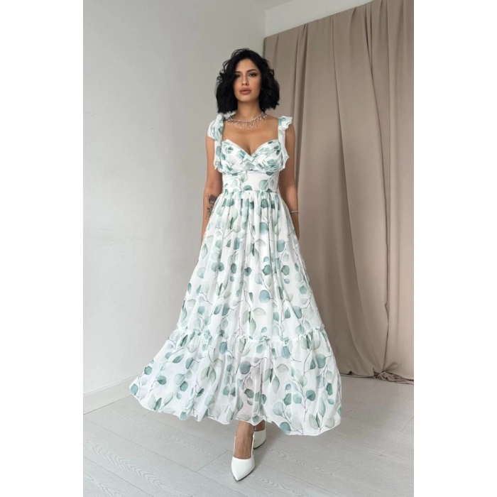 Yeşil Şifon Drapeli Elbise