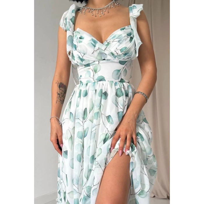 Yeşil Şifon Drapeli Elbise