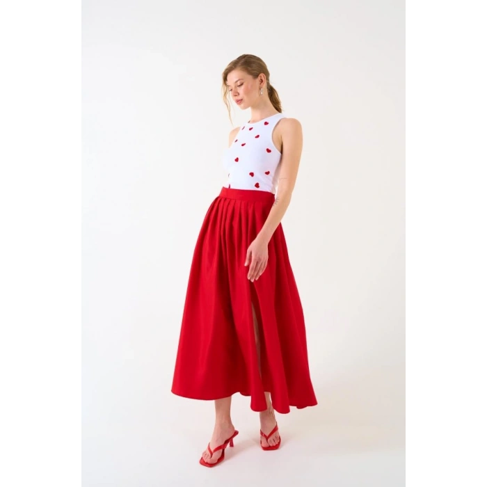 Yırtmaçlı Etek - Kırmızı
