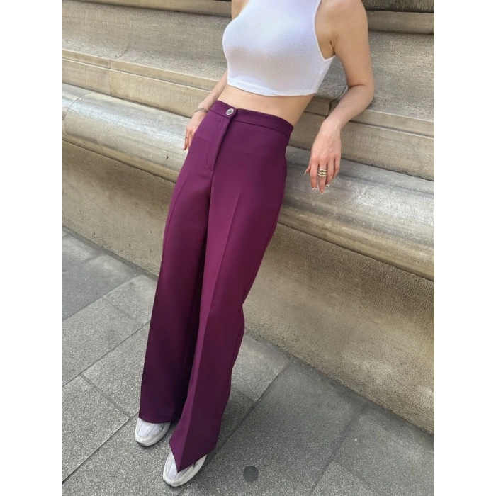 Yüksek Bel Palazzo Metal DüğmePantolon