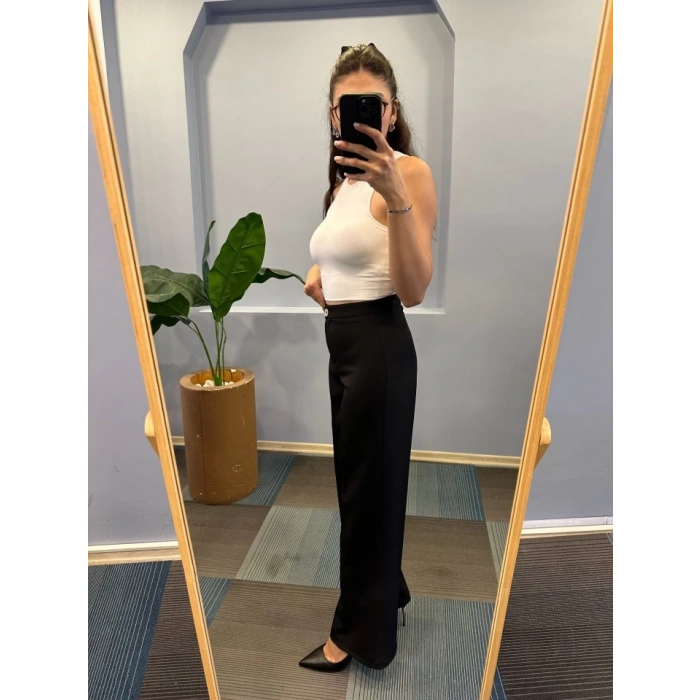 Yüksek Bel Palazzo Metal DüğmePantolon