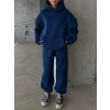 3 iplik şardonlu kapşonlu sweatshirt lacivert p510436