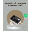 4 Prizli 3 USB Portlu Anahtarlı Akım Korumalı Priz