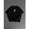 Baskılı Oversize Bisiklet Yaka T-shirt - Siyah