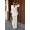 Blazer Ceketli Çizgili Keten Takım 10186