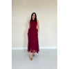 Bordo Önü Büzgülü Fırfırlı Elbise