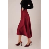 Çan Kesim Midi Bordo Saten Etek