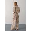 Çiçek Desen Önü Bağlamalı Pantolon Takım - Taş