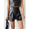 Çift fermuarlı deri şort h24394