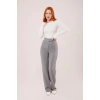 Cırt Kapama Detaylı Gri Pantolon