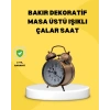 Dekoratif Bronz Renk Metal Alarmlı Masa Üstü Saat Klasik Tasarım