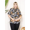 Desenli Püsküllü Viskon Bluz Bebe Yaka Kısa Kollu Big Size Rahat Kesim - Desenli