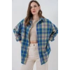Ekose Desen Oversize Oduncu Gömlek 3854 Mavi Gri