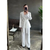 Ekru Beli Kuşaklı Ceket Ve Pantolon Parlak Takım