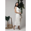Ekru Halter Yakalı Kuşaklı Elbise