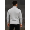 Erkek Balıkcı Yaka Bağazlı Triko Kazak Pamuklu Kalın Fitilli Dokuma, Regular Fit Uzun Kollu Kışlık Model - Gri