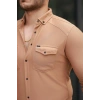 Erkek çift Cepli çıtçıt Düğmeli Uzun Kollu Gömlek
