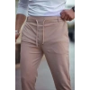 Erkek Diagonel Mikro Dokulu Cepli Beli Lastilki Pantolon - Kahverengi