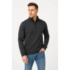 Erkek Dik Yaka Sweatshirt Dik Yaka Yarım Fermuarlı 3 İplik Şardonlu Pamuk Kumaş - Antrasit