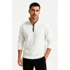 Erkek Dik Yaka Sweatshirt Dik Yaka Yarım Fermuarlı 3 İplik Şardonlu Pamuk Kumaş - Beyaz