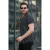 Erkek Kısa Kollu Beyaz çizgi Desenli örme Kumaş Pamuklu Gömlek