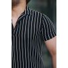 Erkek Kısa Kollu Beyaz çizgi Desenli örme Kumaş Pamuklu Gömlek