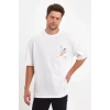 Erkek Melek Baskılı Oversize T-shirt - Beyaz