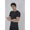 Erkek Omuz Fileli Slim Fit T-shirt - Siyah