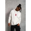 Erkek Oversize Üç İplik Kapüşonlu Sweatshirt – “Don’t Be Terrified” Ön, Sırt Ve Kol Baskılı, Kanguru Cepli, Ribanalı Rahat Model - Beyaz
