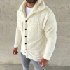 Erkek Pelüş Polar Hırka Gömlek – Yakalı, İlik Düğmeli, Göğüs Cepli, Yumuşak Dokulu Kışlık Regular Fit Rahat Günlük Model - Beyaz