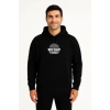 Erkek Üç İplik Kapüşonlu Ön Ve Arka Baskılı SweatShirt Hoodie - Siyah