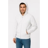 Erkek Üç İplik Kapüşonlu Tam Fermuarlı Kanguru Çepli SweatShirt Hoodie - Beyaz