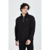 Erkek Yarım Fermuarlı Baskılı Sweat - Siyah