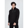 Erkek Yarım Fermuarlı Baskılı Sweat - Siyah
