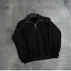 Erkek Yarım Fermuarlı Üç İplik Sweatshirt - Siyah