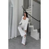 JAKARLI BLUZU TASARIM DETAYLI CEKET-PANTOLON-BLUZ 3 LÜ TAKIM - Beyaz