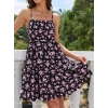 Kadın Askılı çiçek Desenli Süprem Mini Elbise