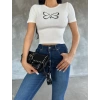 Kadın Kelebek Desenli Bisiklet Yaka Fit Bluz