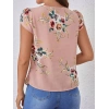 Kadın Kısa Kollu Bisiklet Yaka çiçek Baskılı Süprem Bluz