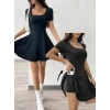 Kadın Kısa Kollu Kare Yaka Short Detaylı Cepli Dalgıç Elbise